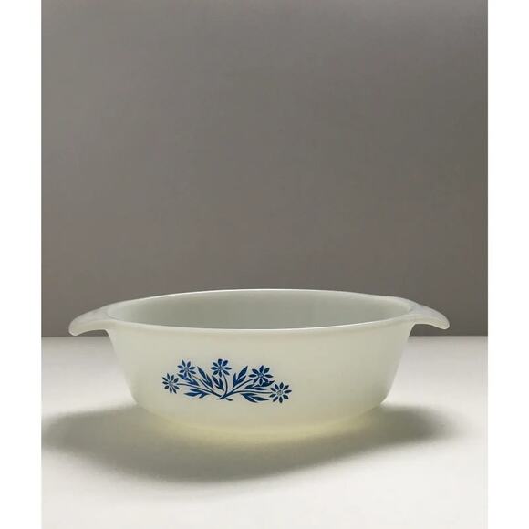 Vintage Anchor Hocking Milk Glass Blue Cornflower Print Serving Dish White - Picture 2 of 7